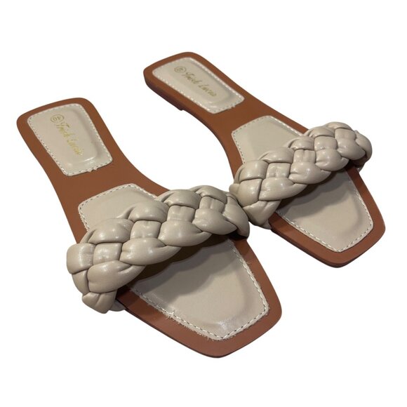 Trish Lucia Braided Slide Sandal Light Tan Size 40 (9) Square Toe - Picture 1 of 8